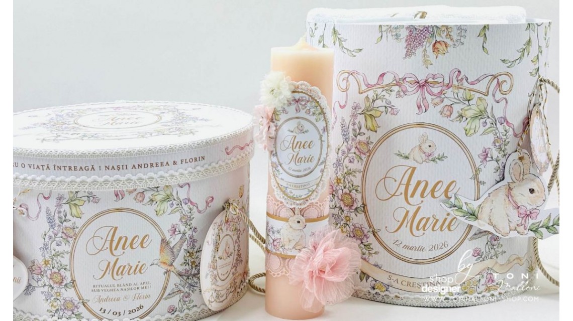 Trusou Botez Fetiță Belle Époque Floral Garden cu Iepuraș Trusou Personalizat Toni Malloni 14